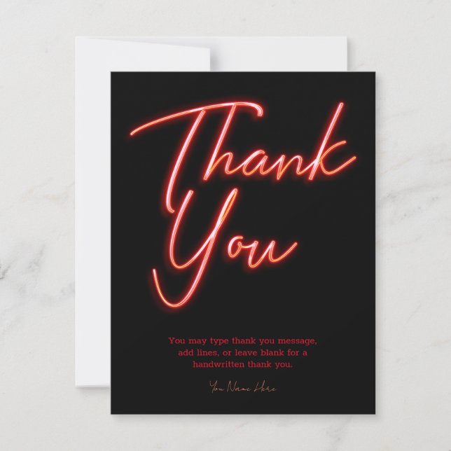 Invitación Brillo Naranja Rojo Neon Gracias (Anverso)