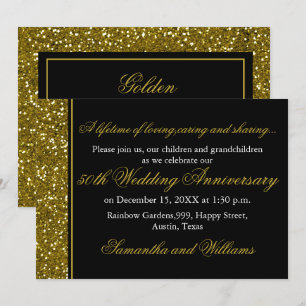 Invitación Brillo Negro Y Dorado 50 Aniversario De Boda