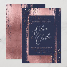 Invitación Brillo, Pincelada de Rosa Dorado Metálico Falso