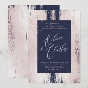 Invitación Brillo, Pincelada Rosa Metalizado Falso