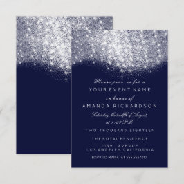 Invitación Brillo Plata Gris Blanco Azul Marino Blanco Elegan