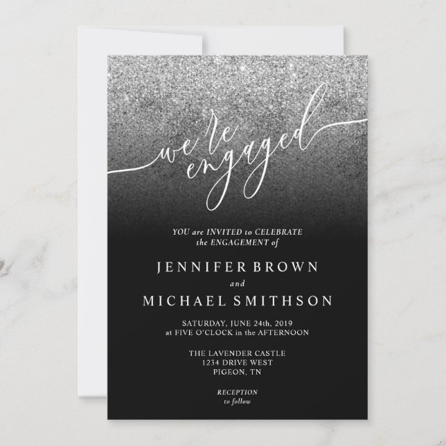 Invitación Brillo Plata SPARKle Firma Comprometida (Anverso)