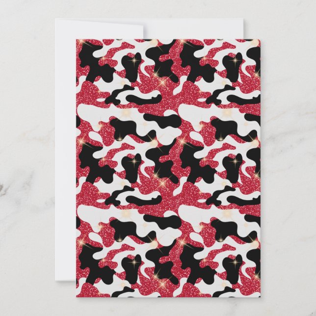Invitación Brillo Rojo Blanco Camuflaje Negro Camo (Anverso)