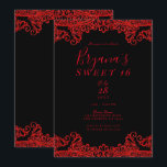 Invitación Brillo Rojo Deslumbrante Encaje Negro Fiesta Sweet<br><div class="desc">Personalizar para cualquier evento</div>