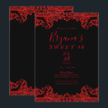 Invitación Brillo Rojo Deslumbrante Encaje Negro Fiesta Sweet<br><div class="desc">Personalizar para cualquier evento</div>