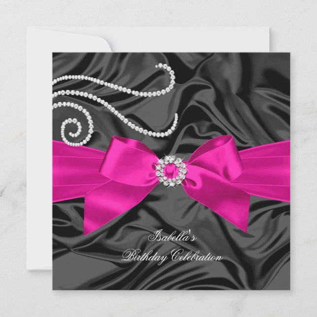 Invitación Brillo Rosa Diamante Negro Carbón Seda (Anverso)