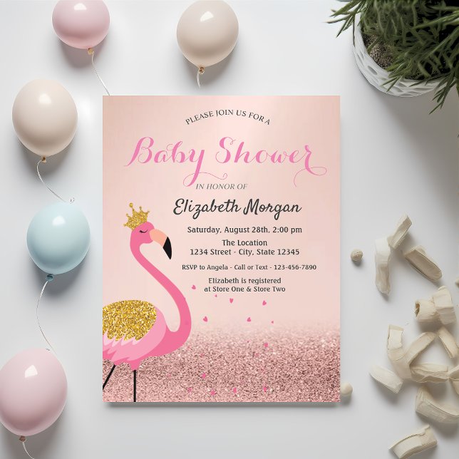 Invitación Brillo Rosa Dorado Bokeh, Cumpleaños de Bebé Flame (Subido por el creador)