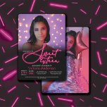 Invitación Brillo rosa en el Fiesta neón oscuro Foto dulce 16<br><div class="desc">Esta fresca y divertida y dulce invitación para 16 cumpleaños es perfecta para un fiesta con temática de brillo en la oscuridad. Presenta tipografía manuscrita de escritura de firma que parece brillante. También incluye dos fotos del chica de cumpleaños y una tipografía simple. La combinación de colores incluye el negro,...</div>