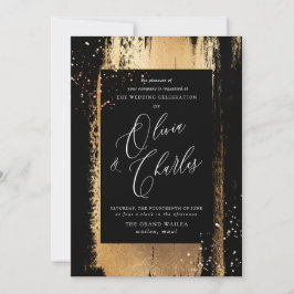 Invitación Brillo, Trazo de Pincel Dorado Metálico Falso