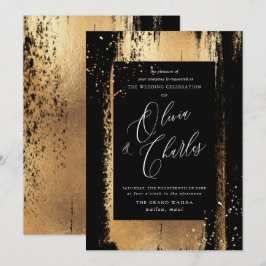 Invitación Brillo, Trazo de Pincel Dorado Metálico Falso