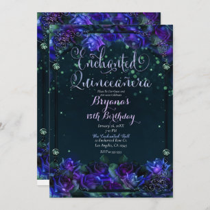 Invitación Brillo verde púrpura encantado 15 Quinceañera
