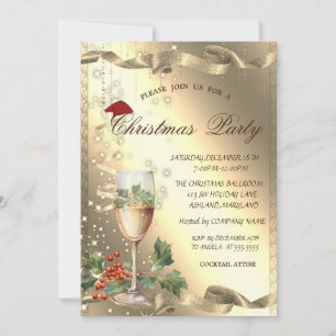 Invitación Brillo, Vidrio, Corporate Navidad Holly Berry