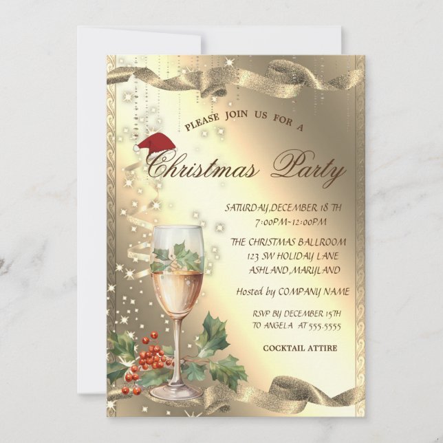 Invitación Brillo, Vidrio, Corporate Navidad Holly Berry (Anverso)