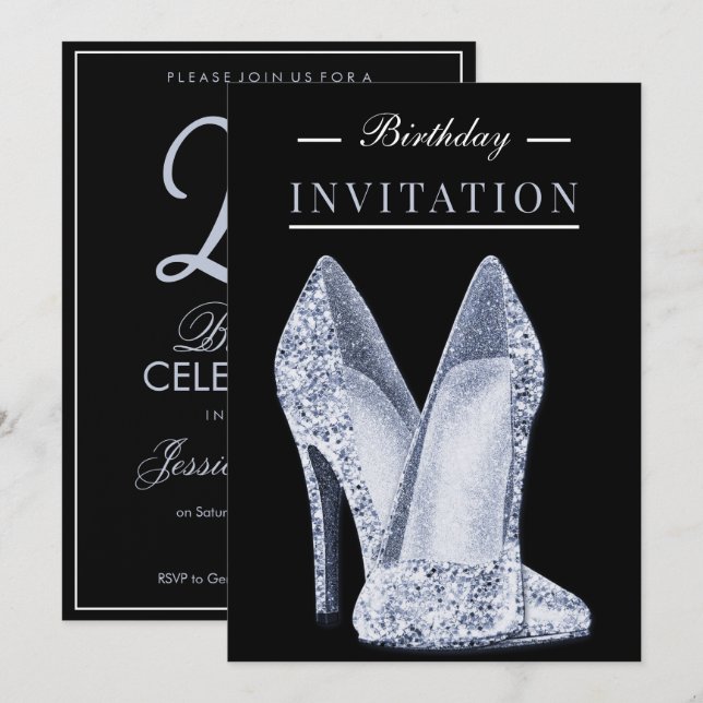 Invitación Brillo y Glamour cumple 25 años (Anverso / Reverso)