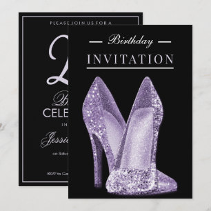 Invitación Brillo y Glamour Lila Cumpleaños 25