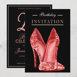 Invitación Brillo y Glamour Rojo Cumpleaños 25