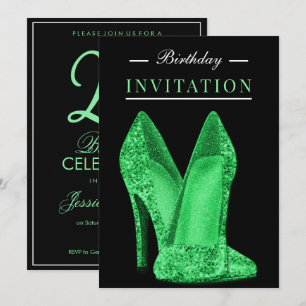 Invitación Brillo y Glamour Verde Brillante Cumpleaños 25