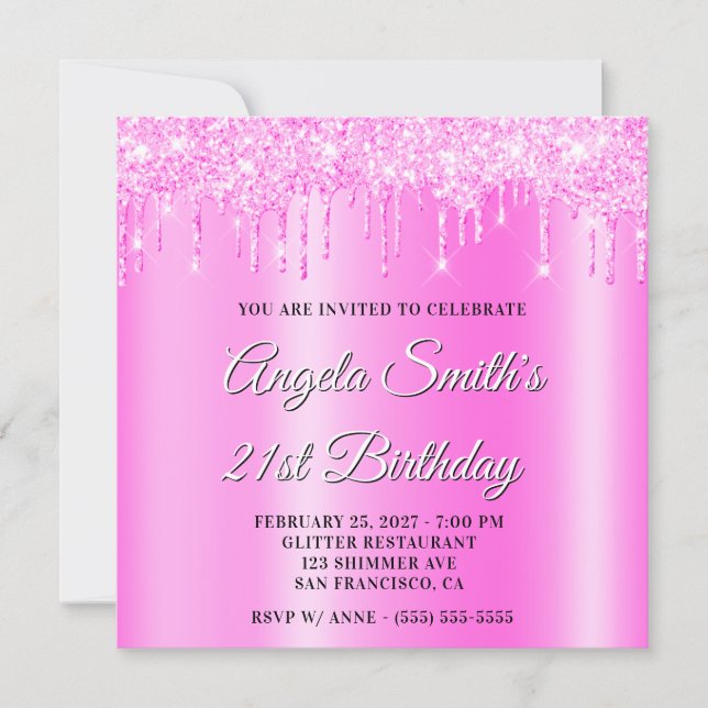 Invitación Brillos de Magenta con Efecto de Sombra (Anverso)