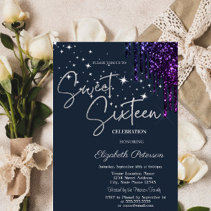 Invitación Brillos de Violeta Oscuro que Caen, Estrellas Dulc