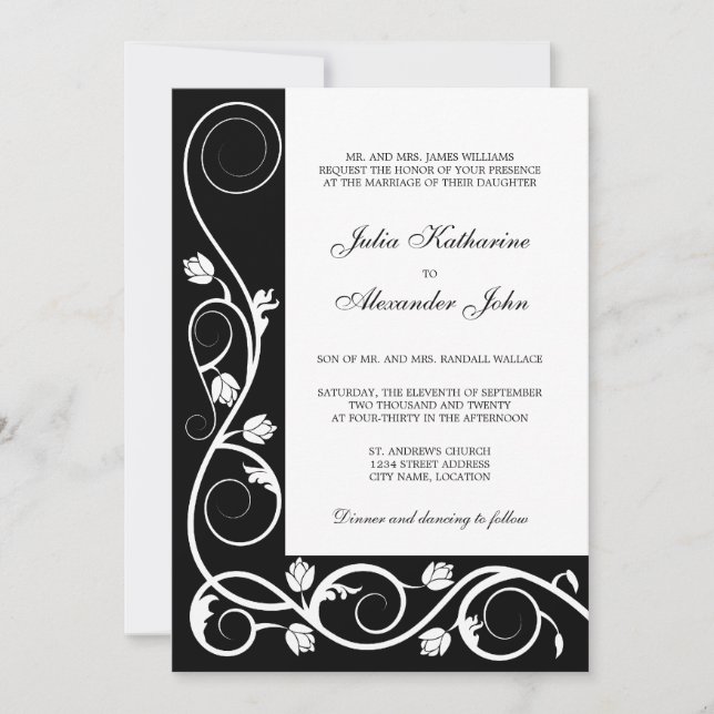 Invitación Brillos elegantes en blanco y negro (Anverso)