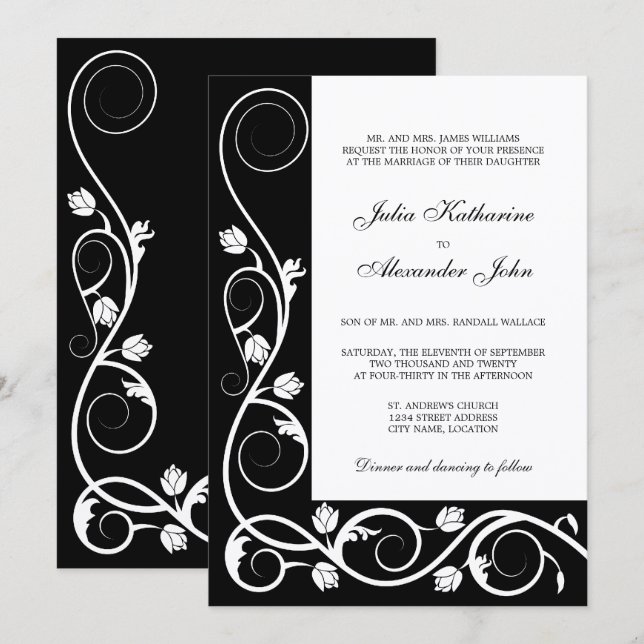 Invitación Brillos elegantes en blanco y negro (Anverso / Reverso)