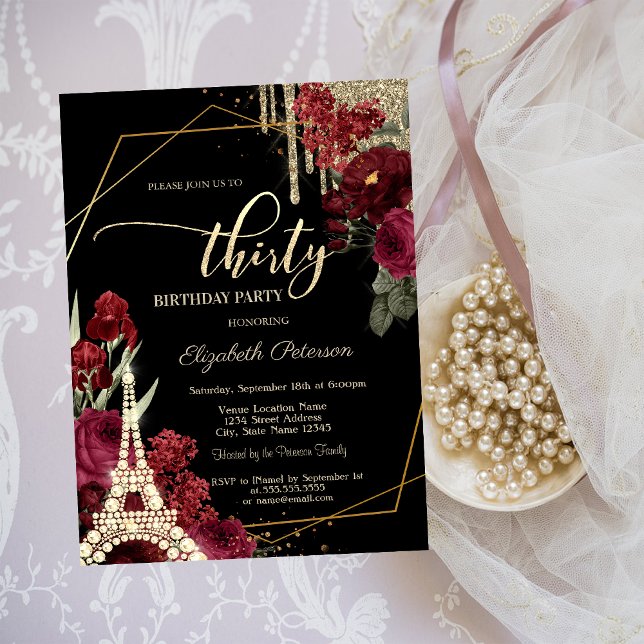 Invitación Brillos Goteos,Torre Eiffel Diamantes Rosas 30º  (Subido por el creador)