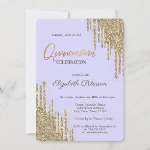 Invitación Brillos Modernos Gotean Quinceañera Lavanda