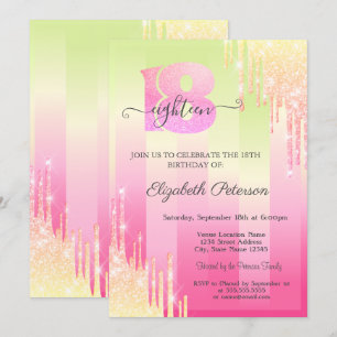 Invitación Brillos Modernos Goteos Degradado Rayas 18 Cumplea