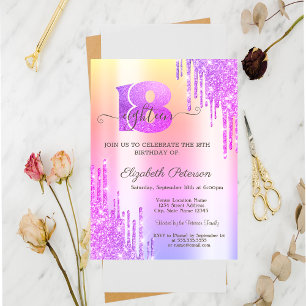 Invitación Brillos Modernos que Caen Violeta 18 Cumpleaños
