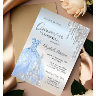 Invitación Brillos que gotean, Vestido, Eiffel Tower Quinceañ