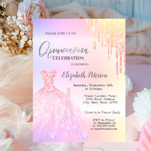 Invitación Brillos que gotean, Vestido, Torre Eiffel OmbreQui