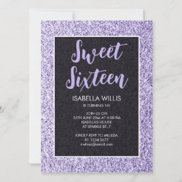 Invitación Brillos violeta claro Sweet 16 guión elegante