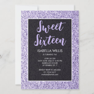 Invitación Brillos violeta claro Sweet 16 guión elegante
