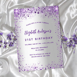 Invitación Brillos violeta de plata de cumpleaños