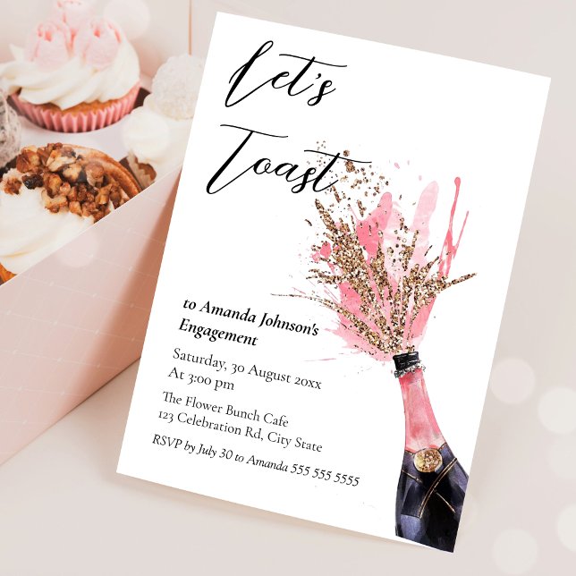 Invitación Brindemos la ducha de novias rosa de champagne (Subido por el creador)