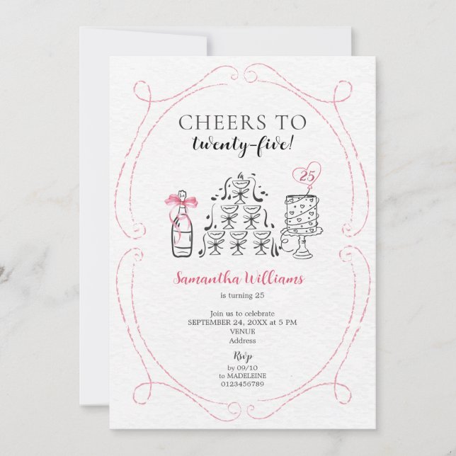Invitación Brindis a la Cumpleañera Torre de Champán con Lico (Anverso)