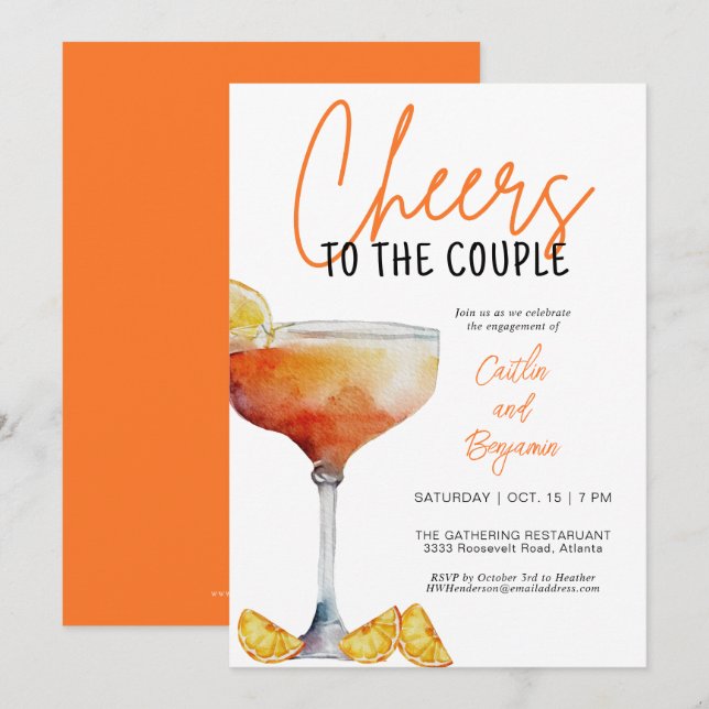 Invitación Brindis a la pareja Fiesta de compromiso (Anverso / Reverso)