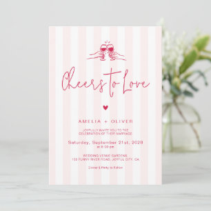 Invitación Brindis al Amor Boda Retro en Rojo y Rosa