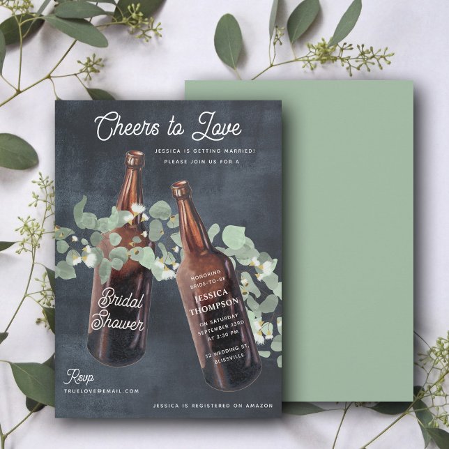 Invitación Brindis al amor Verde cerveza Despedida de soltera (Cheers to Love Greenery Beer Bridal Shower Invitation)