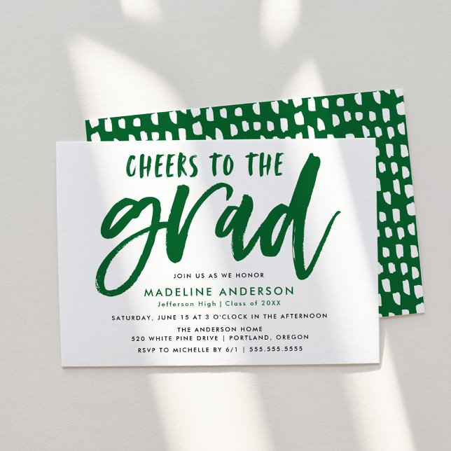 Invitación Brindis al Graduado Green Brush Script Graduación (Subido por el creador)