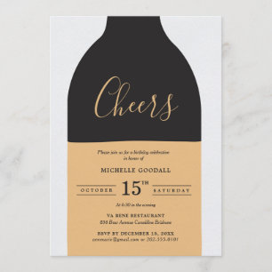 Invitación Brindis Botella de Vino Cumpleaños de Adultos Fies