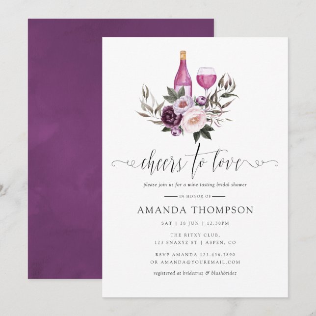 Invitación Brindis de boda de flores de terciopelo profundo (Anverso / Reverso)