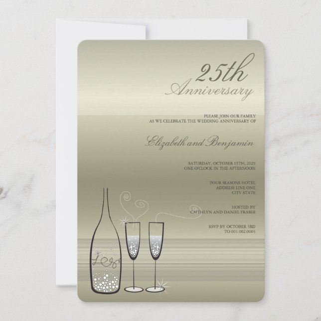 Invitación Brindis de Champagne de Plata Bodas de Plata 25 An (Anverso)