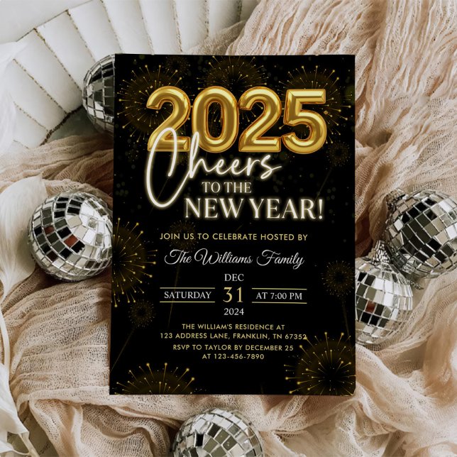 Invitación Brindis de Champagne Oro Negro para la Fiesta de N (Subido por el creador)