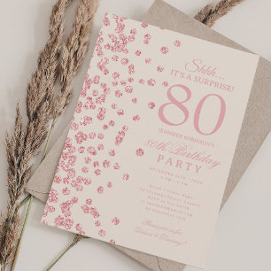 Invitación Brindis de cumpleaños 80 sorpresa Rose Gold Glitte