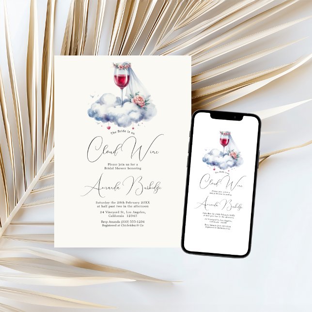 Invitación Brindis de Despedida de Soltera en Cloud Wine (On Cloud Wine Bridal Shower Invitation)