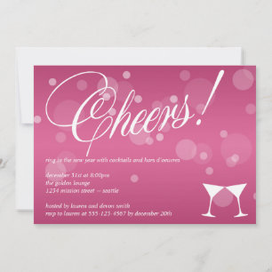 Invitación brindis martini rosa destello burbuja celebración