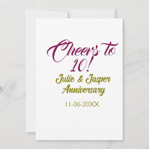 Invitación Brindis por 10º aniversario de bodas dorado malva