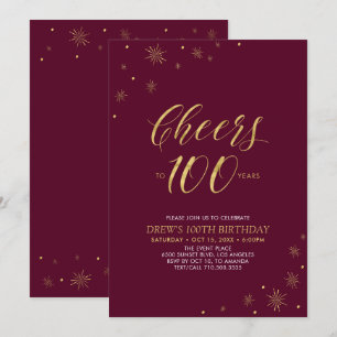 Invitación Brindis por 100 años & Burgundy Cumpleaños número