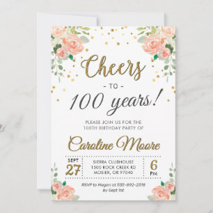 Invitación Brindis por 100 Años Fiesta de Cumpleaños de Señor